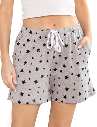 MIA LUCCE Schlafhose Damen Baumwolle Pyjamahose Schlafshorts Damen Kurz mit Taschen und Kordelzug S-XXL