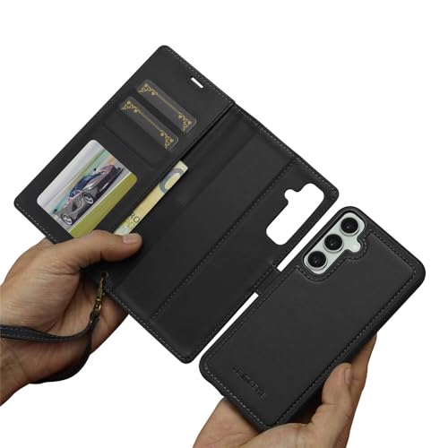 Coque Samsung S23 FE cuir noir étui portefeuille rabat amovible protection aimantée
