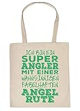 Aufdruck in kräftigen Farben Angler-Sprüche Geschenktasche - Baumwolltasche Angeln Motiv : super Angler fabelhaften Angel Rute - Einkaufstasche Angelsport Stofftasche - Farbe : Creme