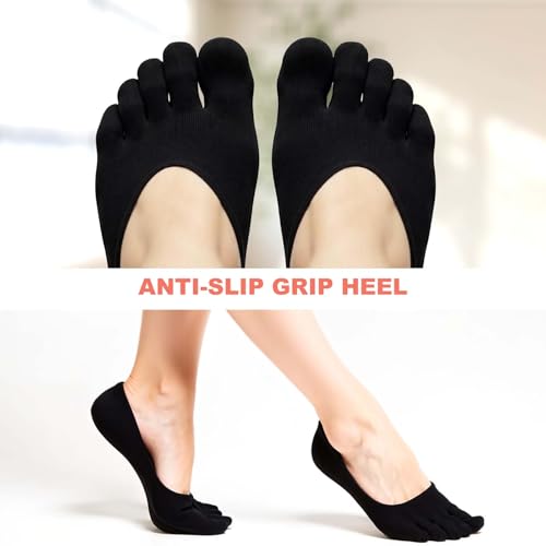 4 Pairs Orthopedic Toe Compression Socks, Toe Separator Socks for Women Soft Align Toe Socks for Bunion, Low Cut Liner Five Finger Socks for Women Size 6-9 (Black)4
