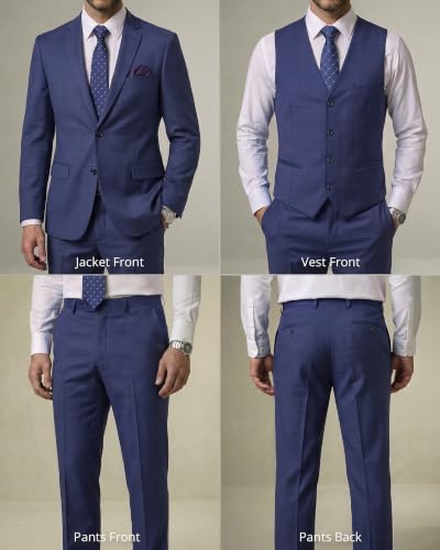 Image of YND Men's 3 Piece Suit with Tie, Solid Color Slim Fit Jacket Vest and Pants