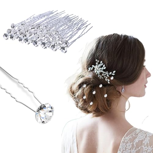 40 Pcs U-Shaped Rhinestone Hair Pins Crystal Silver Wedding Hair Jewellery Bridal Hair Styling Accessories for Women Bridesmaids and Prom
