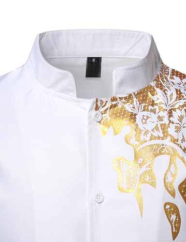 ZEROYAA Men's Traditional Suit Long Sleeve Button up African Foil Stamping Dashiki Shirt and Pants Ethnic 2 Piece Outfit3