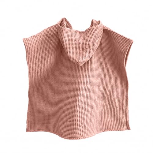MIMUSELINA Poncho Toalla Bebe de Muselina 100% Algodón | Albornoz Niños Ligero y Absorbente | Toalla Playa Bebe Que Seca sin Frotar | Uso Diario, Baño, Playa y Piscina | Hecho en España | Waffle Rosa