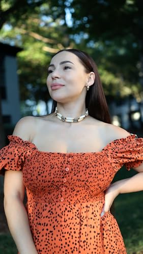 outROAR Gear Native Style Bone Choker Necklace- Two Row American Indian Inspired Regalia - Rustic Beige with Blue/Brown Accents4