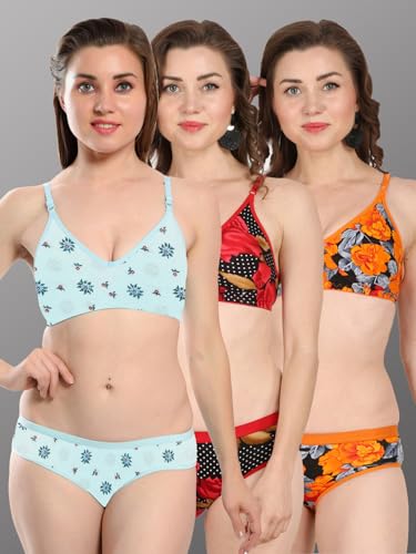 Image of Love Maker Stylish Non Padded Lingerie Set for Women Bra Panty Combo Pack of 3.