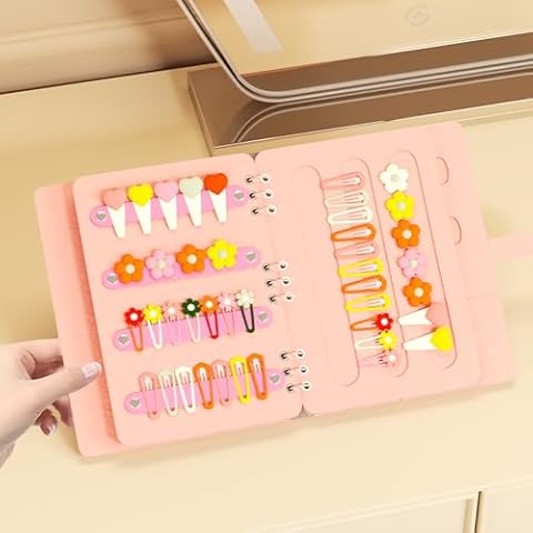 LUFOFOX Hair Bow Organizer for Girls, Portable Travel Felt Hair Clips Holder Organizer Large Capacity Foldable Headbands Hair Accessories Organizer (Pink, Hair Accessory Not Included) Cover