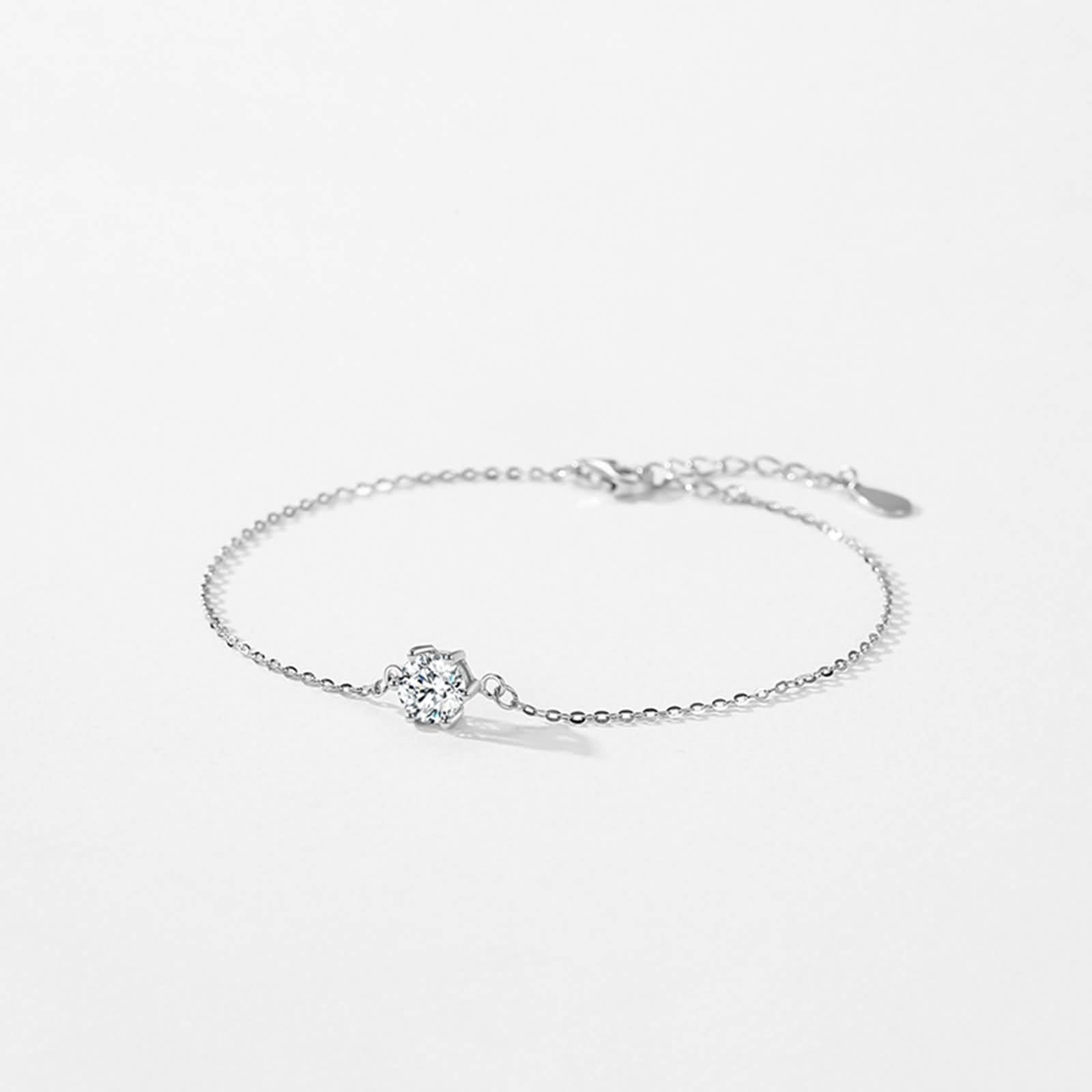Pulsera de promesa para mujer, pulsera solitaria de diamante creado con 6 puntas de garra para la amistad, oro blanco de 9 K/14 K/18 quilates/PT950