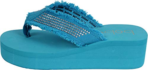 Bobee Women's 2" Platform Beach Thong Sandal Thick Strap Flip Flop Turquoise 8 - Thumbnail 4