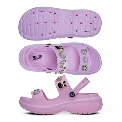 Image of DOCTOR EXTRA SOFT Women's Metallic Charms Fashion Slippers /Sandals With Adjustable Back Strap|Comfortable|Lightweight|Stylish & Anti-Skid|Waterproof Casual Beach Slides Mules Girls & Ladies D-533