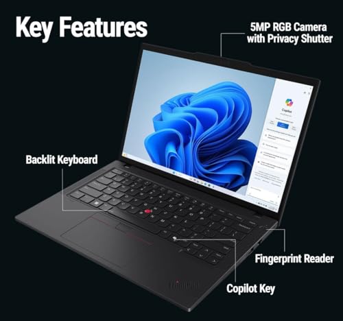 Image of Lenovo 2025 ThinkPad T14 Gen 6 Co-Pilot+ Laptop - AMD Ryzen AI 5 PRO 340, 14 inch WUXGA 1920x1200 400 Nits Display, 16GB Ram, 512GB SSD, 5MP RGB Cam, FP Reader, Backlit KYB, Windows 11 Pro - 21QJ00CQUS