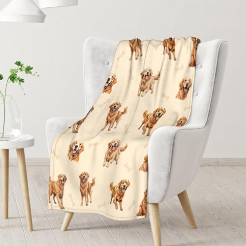 Golden Retriever Blanket - 60x80 Inches Size for Women, Men - Soft Fluffy Throw for Bed, Sofa, Winter - Beige Cute Fuzzy Gifts