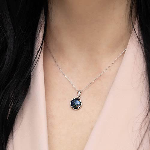 925 Sterling Silver Black Opal Vintage Style Round Pendant; Lab Created October Birthstone; Dainty Black Stone Pendant; Handmade Antique Style Black Opal Necklace For Women #TOP1