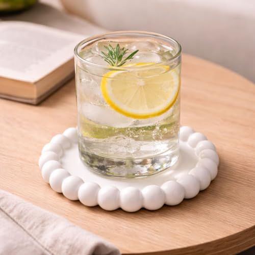 Image of Aesthetic Handmade Round Bubble Tray Trinket Tray Handmade | Jewelry Organizer | Vanity Tray for Women | Minimalist Home Decor, Candle Holder & Multipurpose - 12 x 12 cm