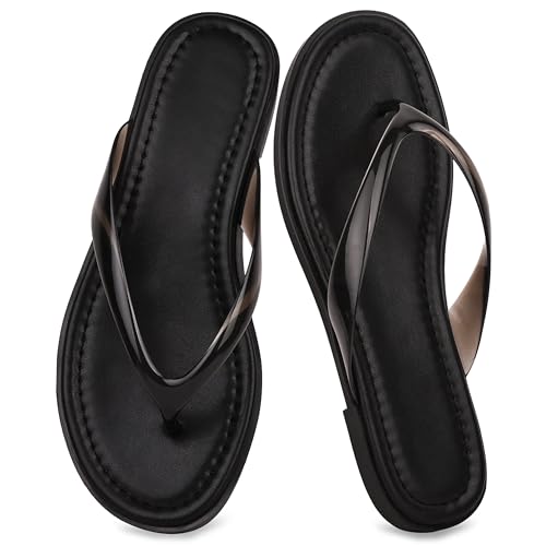 Image of Jeweled Thong Flip Flops for Women Beach Flat Sandals | Open Round Toe, Slip on, Colorful Gemstones, All-Day Comfort, Non-Slip Sole, Cushioned Footbed, Summer Beach Slippers