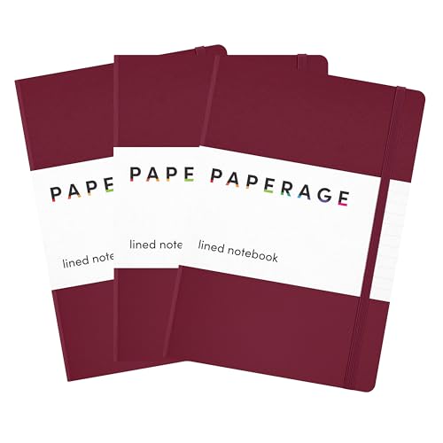 Image of PAPERAGE Lined Journal Notebook, 3 Pack, (Burgundy), 160 Pages, Medium 5.6 in x 8 in - 100 GSM Thick Paper - Hardcover Journaling Notebook for Work, School & Note Taking