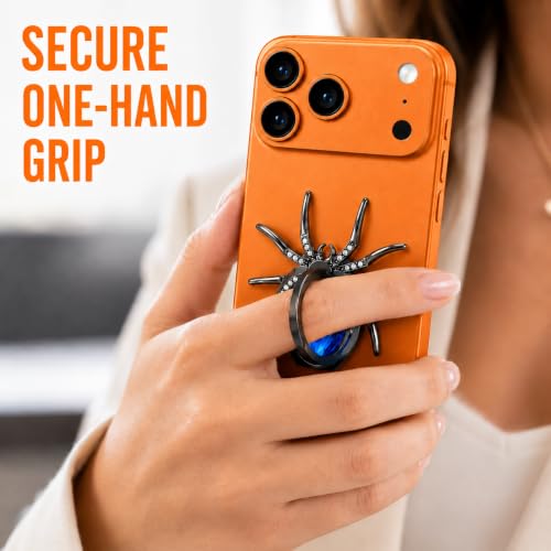 Image of Mizi Spider Phone Ring Holder Stand, 360 Rotating & 180 Flip Finger Grip Kickstand with 3M Adhesive, Zinc Alloy Rhinestone Phone Ring Holder for iPhone, Samsung & All Smartphones - Blue