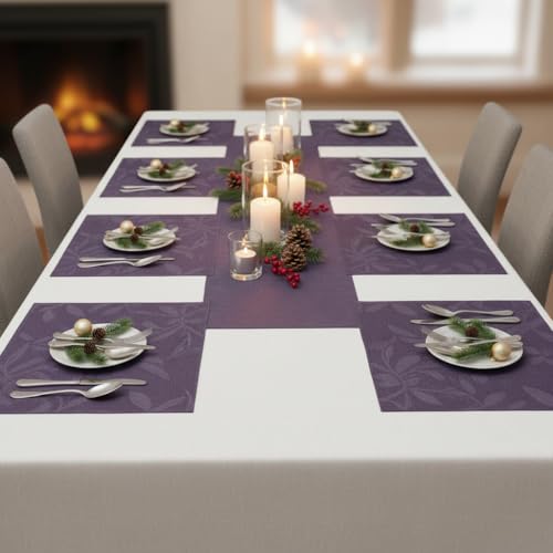 Image of YELONA Dining Table Placemats Set of 8 - Heat-Resistant, Non-Slip, Washable & Stain Resistant Woven PVC Vinyl Table Mats for Kitchen & Dining - 45 x 30 cm, PeachPurple