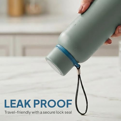 Image of CELLO Duro Kent Gen-X Stainless Steel Flask 720 ml Fosil Grey | Wide Mouth with Carrying Loop, Leak Proof Double Wall Vacuum Insulated Hot and Cold Flask Water Bottle for Office Gym Biking & Travel