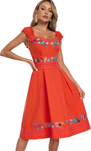 Image of Women's Mexican Dress Embroidered Causal Lace Party Dress