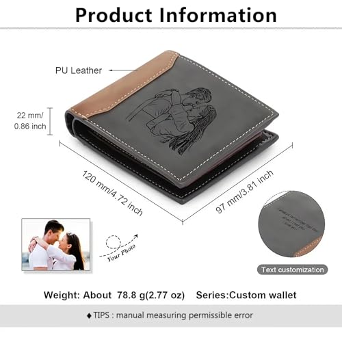 Personalized Mens Wallet for Men, Custom Wallets with Engraved Picture & Name Leather Bifold Wallet Personalized Gifts for Men Father's Day Valentine's Day (Brown)4