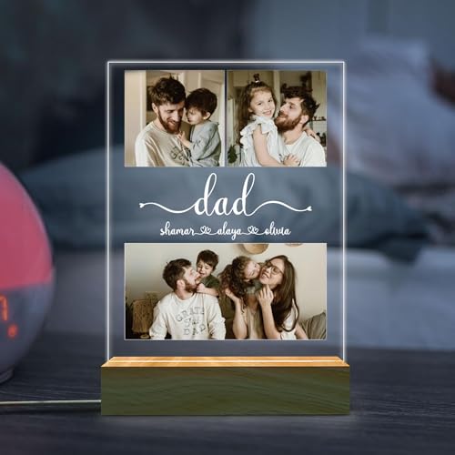 Image of Personalized Father's Day LED Table Lamp, Custom Dad Photo Collage Acrylic Night Light (Dad- 3 Frame)