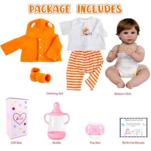 Aori Reborn Lebensechte Puppe, 55,9 cm, weicher Körper mit Fuchs-Outfit, Neugeborene Puppe für Mädchen ab 3 Jahren, Sammler, Therapie und Rollenspiel, Geschenkset für Babypuppe – Bild 8