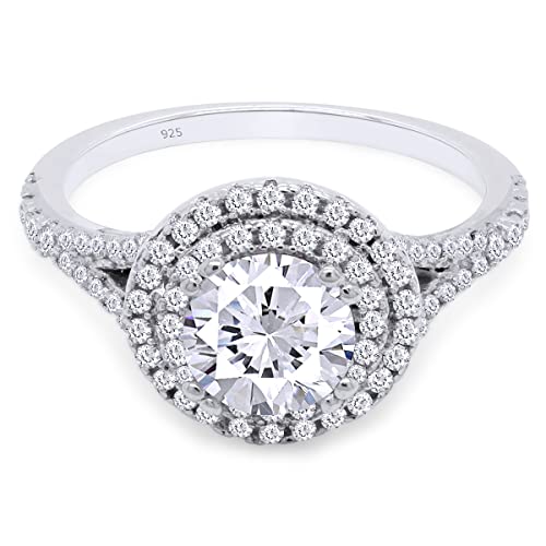 SAVEARTH DIAMONDS 6MM Center Round Cut Sparkling Cubic Zirconia Split Shank Double Halo Engagement Ring In 14k Gold Over Sterling Silver Jewelry For Women Gifts For Her3