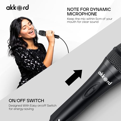 Image of Akkord Wired Handheld Microphone for Singing, Dynamic Vocal Mic with On /Off Switch, 1 /4 inch Jack Cable Included - Ideal for Karaoke, PA Systems, Speakers, Stage & Public Speaking