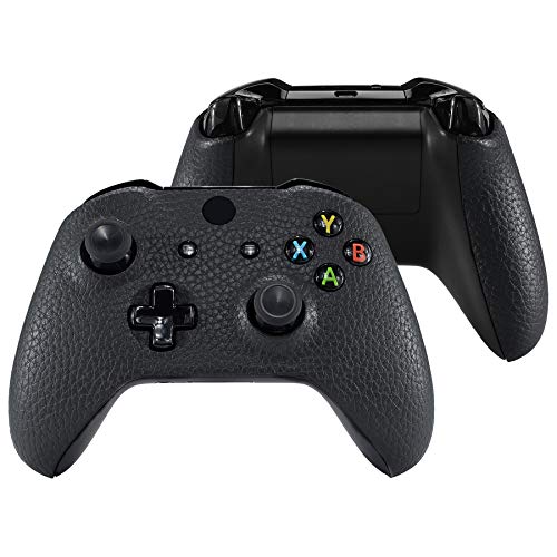 Image of eXtremeRate Black Premium Textured PU Leather Top Shell Front Housing Faceplate Replacement Parts with Side Rails Panel for Xbox One X & One S Controller (Model 1708)
