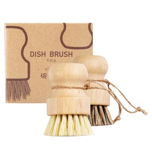 Rockreyoa Spazzola per funghi, rotonda, in legno, per champignon, per lavare le patate, in legno, per la frutta, per la pulizia, per i funghi, colore misto (corda di canapa + scatola colore), 2 pezzi