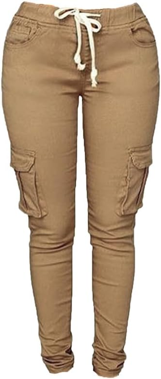 Andongnywell - Pantalones cargo casuales de ajuste relajado para mujer, pantalones de trabajo con bolsillos con cordón