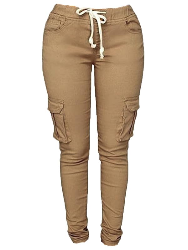 Andongnywell Womens Casual Stretch Drawstring Skinny Pants Cargo Jogger Pants High Waisted Tie Butt Lift Pant with Pockets