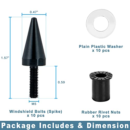 Rolling Gears Aluminum Anodized Spike Motorcycle Fairing Bolts Windscreen Bolts Windshield Screws Set (10 Pieces) Black #TOP2