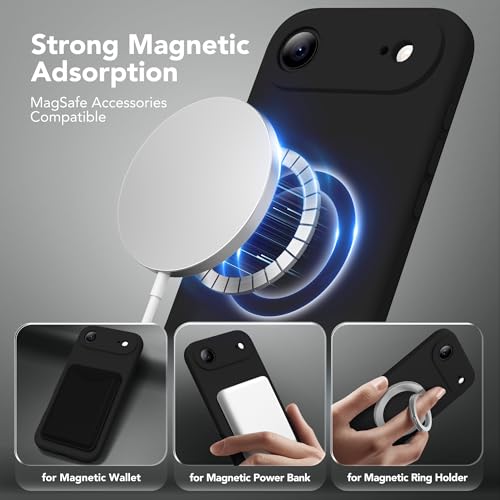 Image of Magnetic for iPhone Air Case, Compatible with MagSafe, [Full Camera Protection][Screen Protector] Silicone Shockproof Protective Phone Case for iPhone 17 Air 6.5 inch, Black