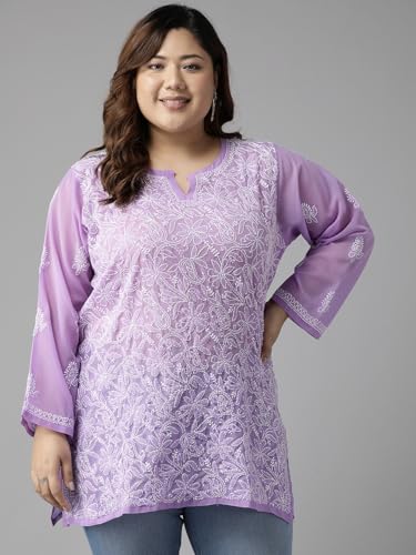 Image of Ada Women's Georgette Regular Fit Chikankari Hand Embroidered Lucknow Short Kurti Top A911224