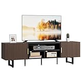 IRONCK TV Schrank 180cm Lowboard für Fernseher bis zu 65/75/80 Zoll, Fernsehtisch mit 2 Türen 3 offenen Fächern, Fernsehschrank Holz, Modern TV Board für Wohnzimmer, Schlafzimmer (Schwarz/Walnussholz)