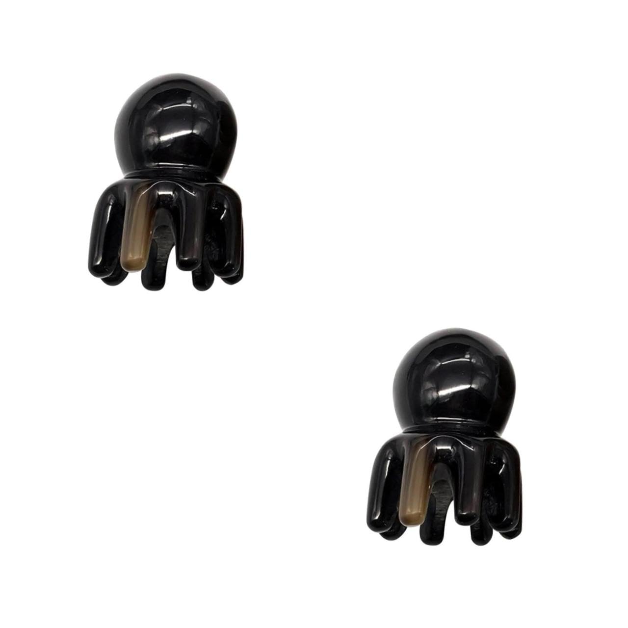2 Piezas Peine de masaje de pulpo peine masajeador de cuero cabelludo de pulpo portátil de bocina de yak hecho a mano de mujer Consumo de bocina Black
