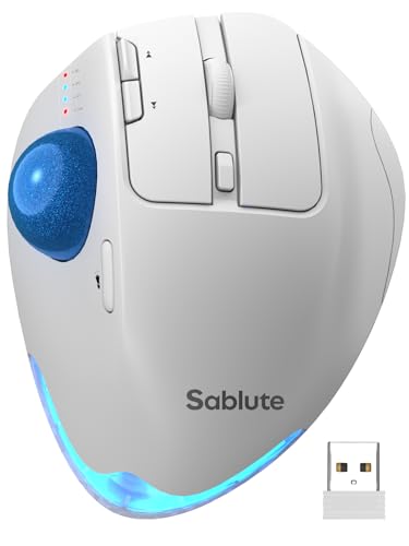Image of MAM1 Pro Wireless Trackball Mouse, Ergonomic Bluetooth Rechargeable Computer Mouse, Backlit Rollerball Thumb mice with 5 Level DPI, Adjustable Angle, 3 Devices Connection for PC, Windows - White Mouse