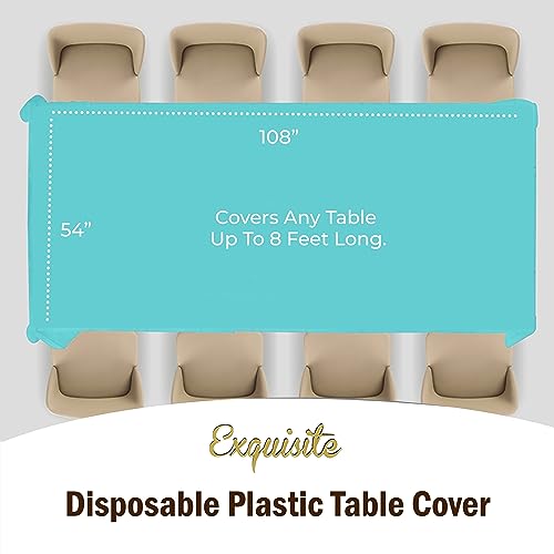 Image of Party Solids Aqua Blue Rectangular Plastic Tablecloth - 54x108 Inch, Pack of 24