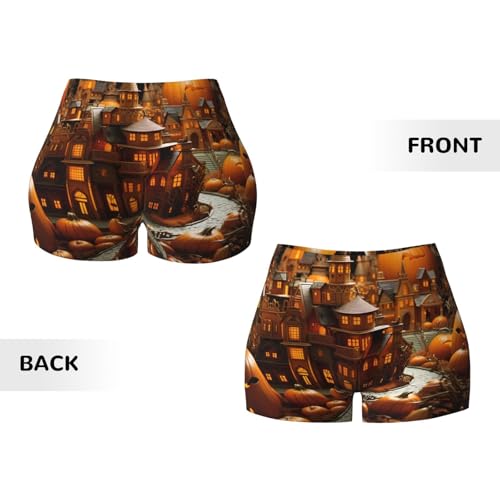 Fantasy Pumpkin City Pattern Sports Shorts, high Elastic Slim Fitness Pants, Suitable for Yoga/Leisure/Daily wear3