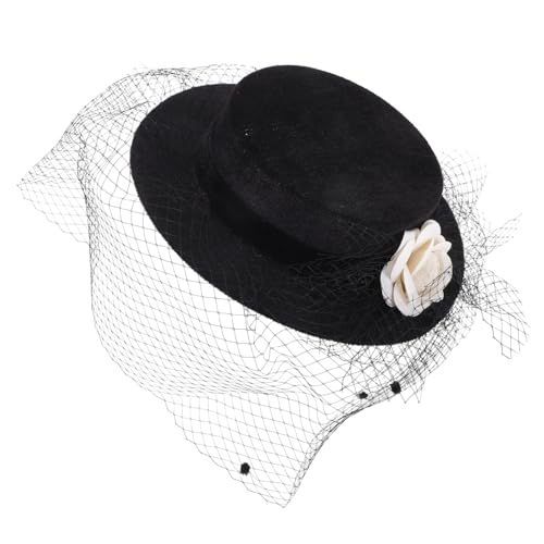 Chapeau tulle à large bord BESTYASH rétro et chic pour femme - Noir