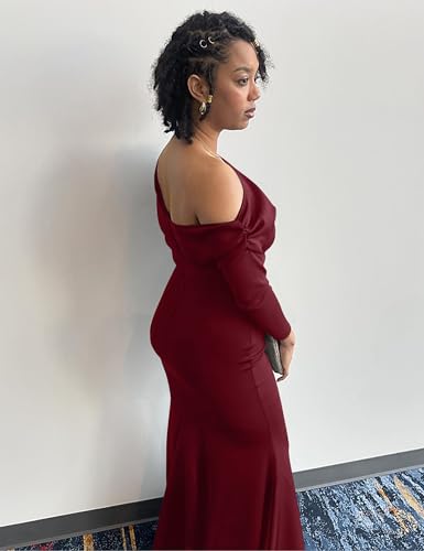Ymduch YM133-WINERED-S Women'S Sexy Elegant Long Sleeve Off Shoulder Bodycon Long Evening Formal Dress Winered thumb #1