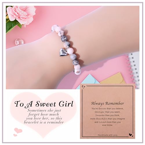 Chuchoter BRA-008 Perfect Teen Girls Gifts,To My Daughter/Granddaughter/Niece Bracelet,Sweet Heart Natural Stone Beaded Bracelet,Birthday Christmas Valentines Graduation Gifts  thumb #4
