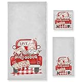 Gnome Pink Truck Hearts Towels Set of 3 Romantic Love Plaid Spring Bathroom Towel Soft Absorbent...