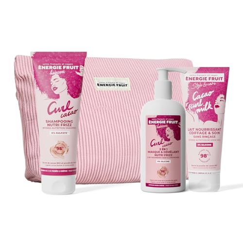 ENERGIE FRUIT – Coffret Cadeaux Curl Routine Cheveux Frisés à Crépus – Nutrition Intense – Trio Shampoing, Masque Nourrissant & Lait Coiffant – Définition & Anti-Frizz – Trousse Offerte