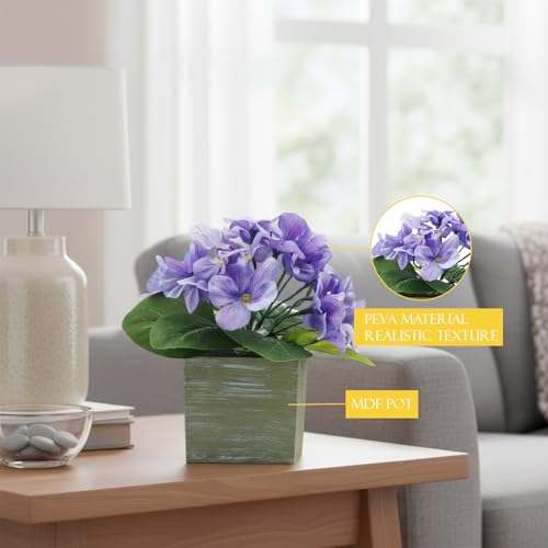Image of KARP Artificial Potted Plants, 20Cm Height Mini Purple Hydrangea Flower Plant with Pots Home Decor, Indoor Artificial Ornamental Plant for Living Room, Office Desk & Bathroom, Decorative