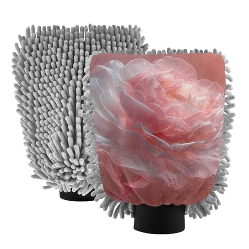 IOACIY Absorbent Microfiber Car Wash Drying Mitts, 2 Pack, Scratch-Free & Lint-Free, Rich Foam, Highly Absorbent, Double Sided, Wash Mitt Perfect for Car Washing, L, Flower (1)