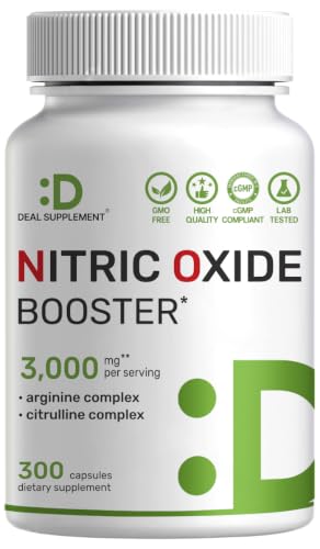 Nitric Oxide Supplement 3 000mg 300 Capsules | 12-in-1 Complex for Men & Women Arginine Citrulline Korean Red Ginseng Tongkat Ali Maca Root & Marshmallow Blend*