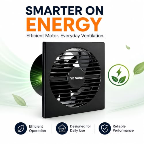Image of 6 Inch Black Exhaust Fan for Bathroom, Kitchen & Office | 150mm Adjust Fan